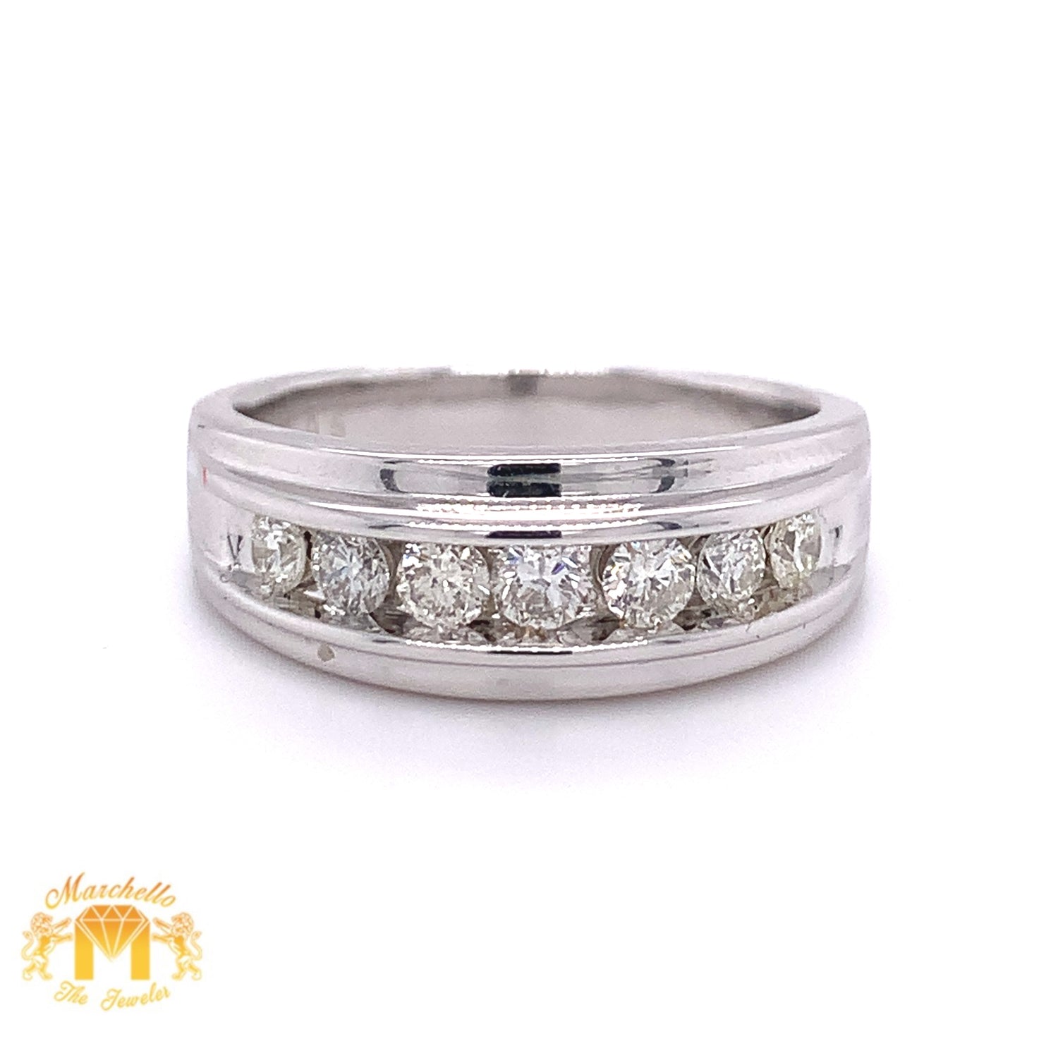 Diamond and 14k Gold Men's Wedding Band  (channel-set, single row, solid back)