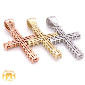 14k Gold Unisex Cross Pendant with Princesscut Solitaire Diamond and Gold Cuban Link Chain Set