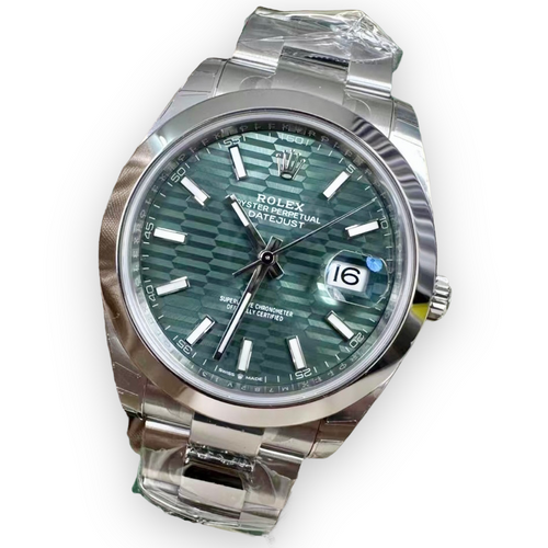 41mm Rolex Datejust Watch with Stainless Steel Oyster Bracelet (2022 Green Motif Dial, Rolex papers)