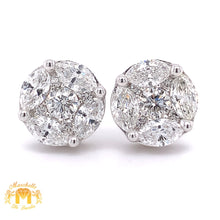 Load image into Gallery viewer, 14k White Gold Round Earrings with Fancy Specially Cut Jumbo Marquis and Round Diamond