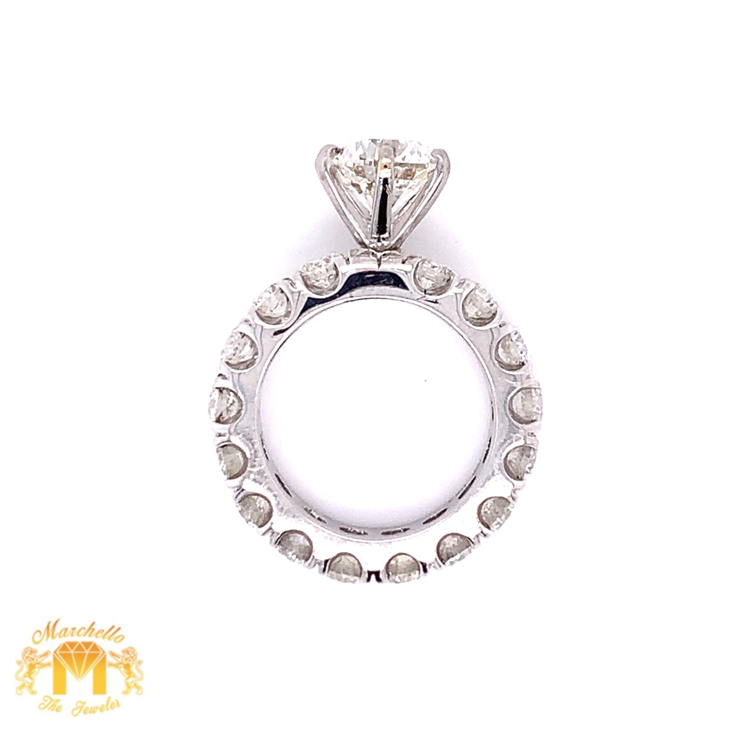 4.45ct Diamond 18k White Gold Eternity Engagement Ring (solitaire center 2ct)