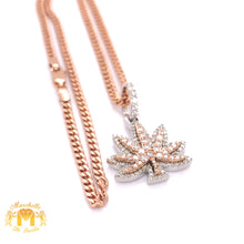 Load image into Gallery viewer, 14k Gold Weed Leaf Pendant with Round Diamond and Gold Cuban Link Chain Set (solid back)