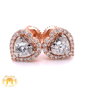 Solitaire Round Diamonds and 14k Gold Heart Halo Shaped Earrings (Illusion setting)