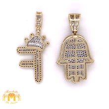 Load image into Gallery viewer, Round &amp; Baguette Diamond &amp; Gold Initial + Hamsa Pendant + 2 Cuban Link Chains Set