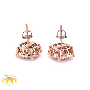 14k Gold 3D Halo Earrings with Round Diamond (solitaire center)