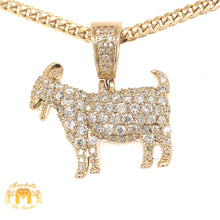 Load image into Gallery viewer, 14k Gold 3D GOAT Pendant with Round Diamond and Gold Cuban Link Chain Set (solid back)