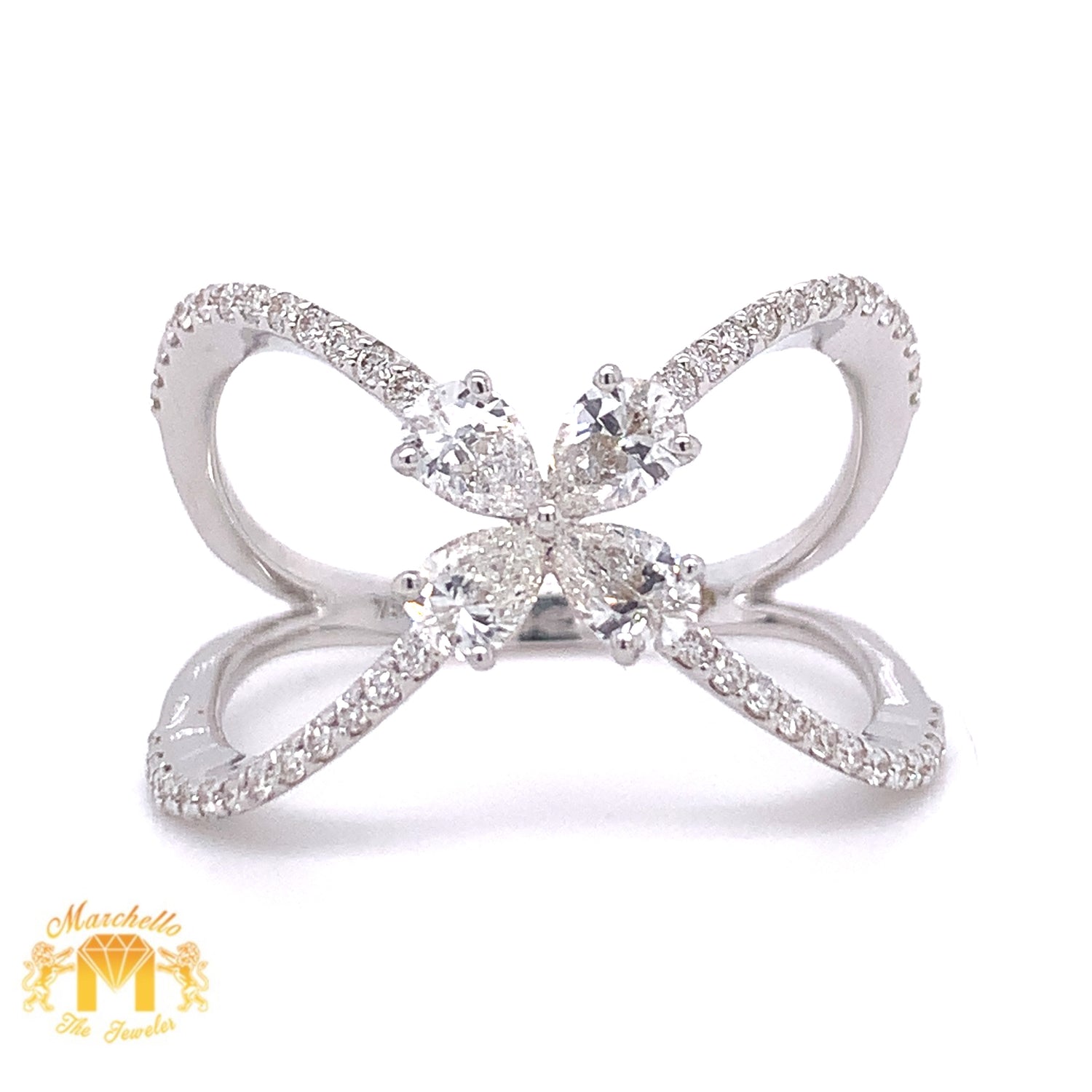 Pear-shaped and Round  Diamond and 18k Gold Criss Cross Cocktail Ring