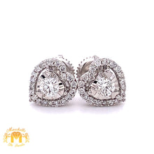 Load image into Gallery viewer, Solitaire Round Diamonds and 14k Gold Heart Halo Shaped Earrings (Illusion setting)