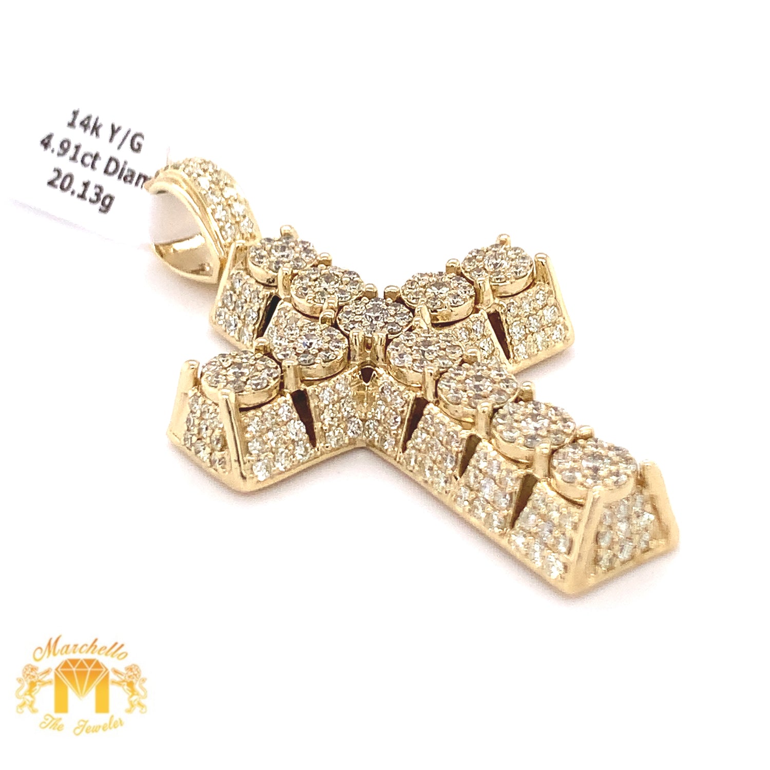 4.9ct Diamond and 14k Gold Pyramid-shaped Cross Pendant (Solid Back, choose gold color)