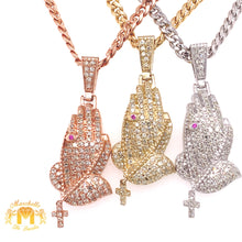 Load image into Gallery viewer, Round Diamond 14k Gold Praying Hands Pendant and Gold Chain Set