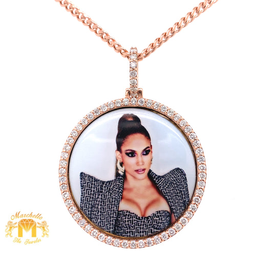 14k Gold Memory Picture Pendant with Round Diamond  & Gold Chain Set (Solid Back)