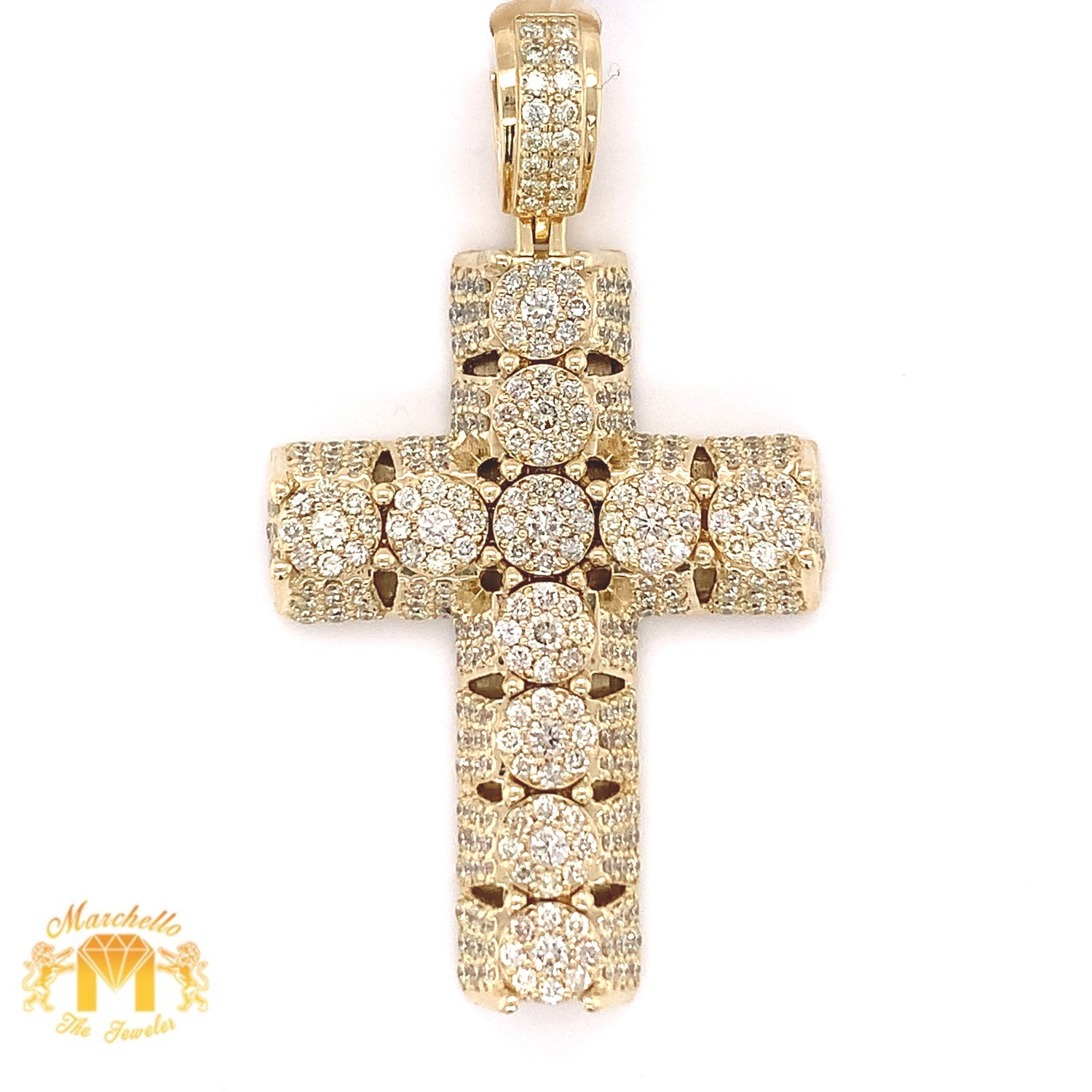 4.9ct Diamond and 14k Gold Pyramid-shaped Cross Pendant (Solid Back, choose gold color)