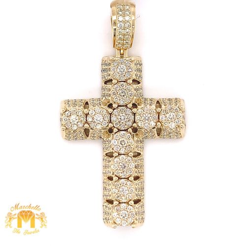 4.9ct Diamond and 14k Gold Pyramid-shaped Cross Pendant (Solid Back, choose gold color)