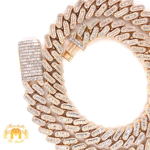 Gold and Diamond 15MM Cuban Chain with baguette & round diamonds(prong set, box clasp)