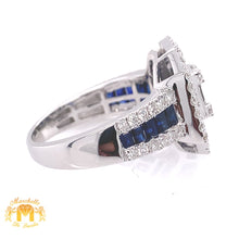 Load image into Gallery viewer, Natural Sapphire 14k White Gold Love Ring with Baguette Diamond