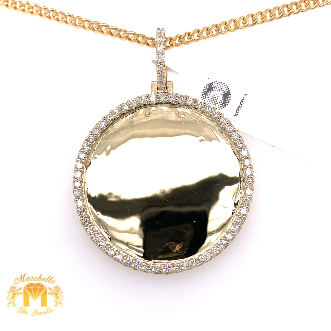 14k Gold Memory Picture Pendant with Round Diamond  & Gold Chain Set (Solid Back)