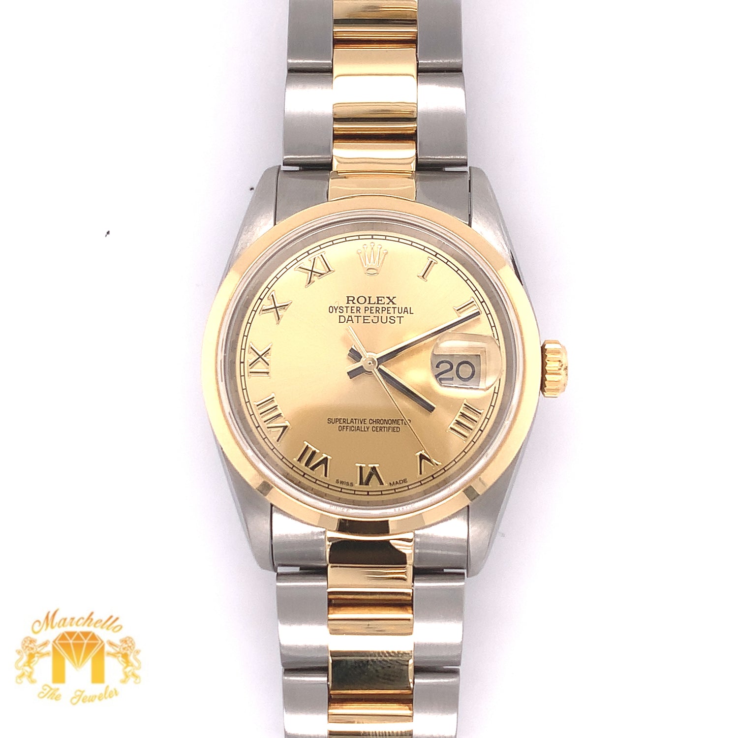 Rolex Datejust Watch with Two-tone Oyster Bracelet (36 mm, roman numerals dial)