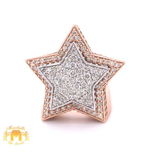 14k Gold Star Ring with Round Diamond (3D, solid back)