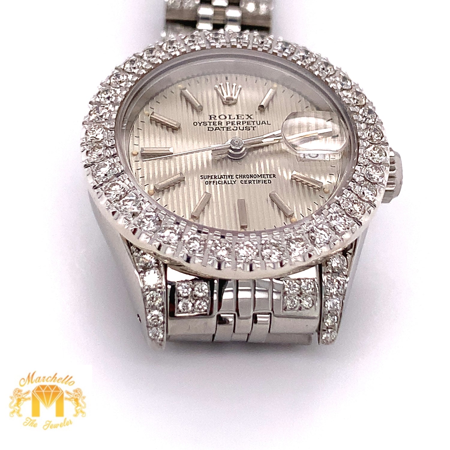 26mm Ladies’ Rolex Datejust Watch with Diamond Jubilee Bracelet (tuxedo dial)