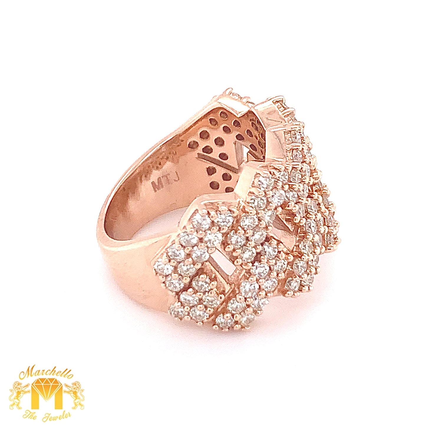 14k Gold Cuban Link Diamond  Ring (2 row prong setting)
