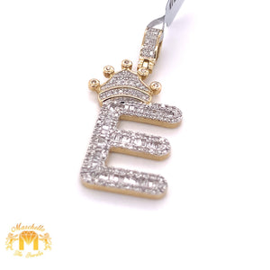 Baguette Diamond and Gold Initial Pendant & Cuban Link Chain Set