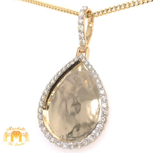 3ct Diamond and Gold Custom Large Memory Picture Pendant & Cuban Link Chain Set (tear drop shape, solid back)