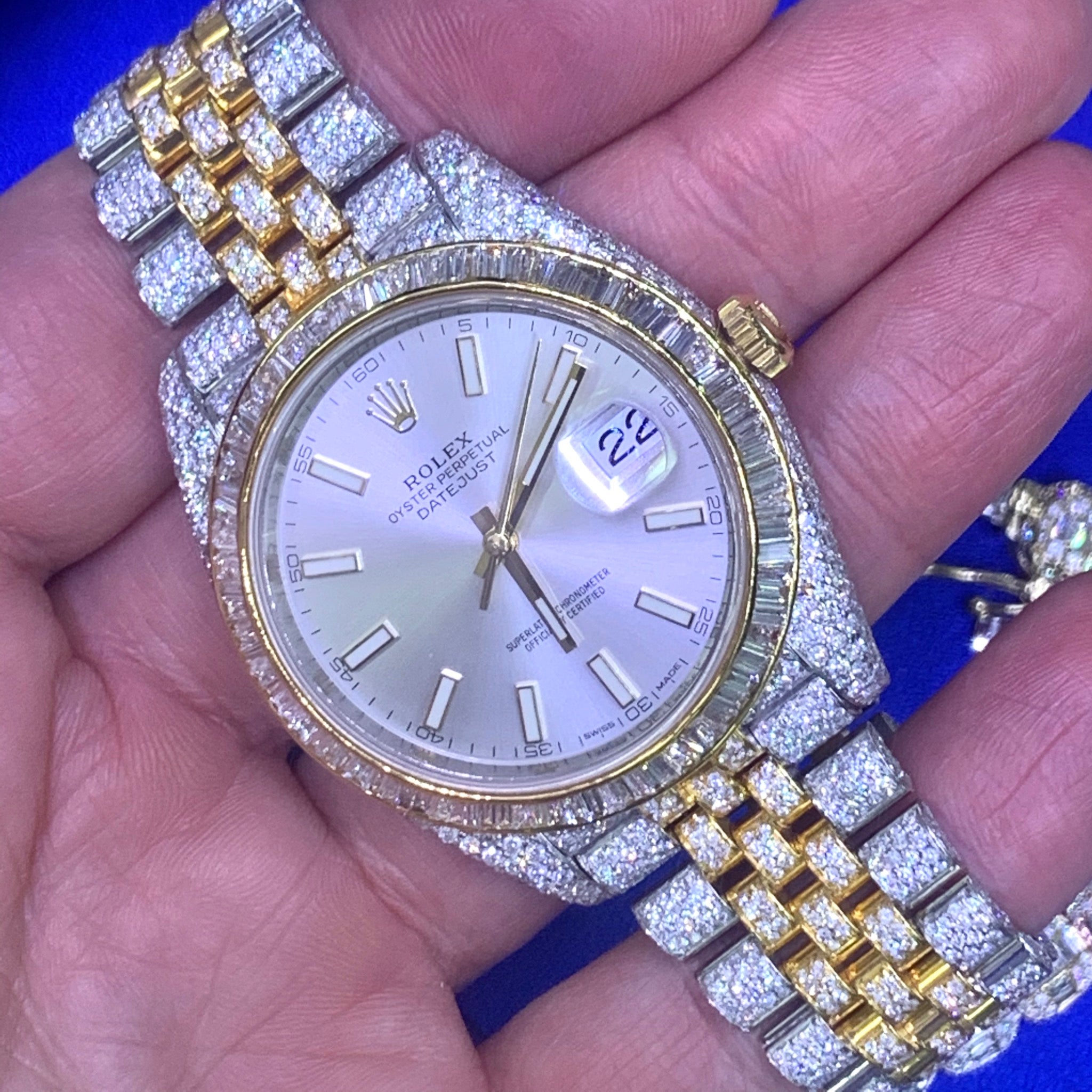 Two Tone Blue Face Iced Out Rolex ROLEX DATEJUST DIAMOND ICED OUT