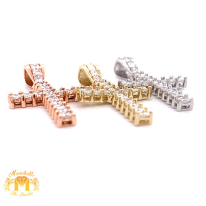 14k Gold Unisex Cross Pendant with Princesscut Solitaire Diamond and Gold Cuban Link Chain Set