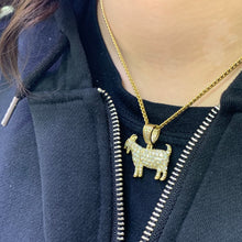 Load image into Gallery viewer, 14k Gold 3D GOAT Pendant with Round Diamond and Gold Cuban Link Chain Set (solid back)