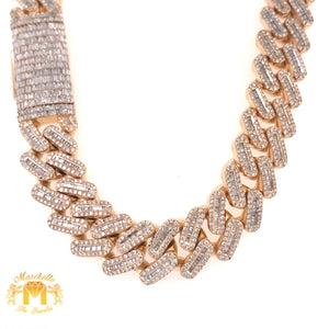 Gold and Diamond 15MM Cuban Chain with baguette & round diamonds(prong set, box clasp)