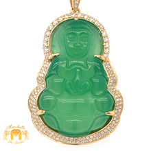 Load image into Gallery viewer, Gold and Diamond Green Buddha Pendant with Round Diamond and Cuban Link Chain Set