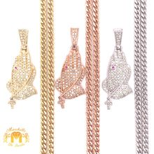 Load image into Gallery viewer, Round Diamond 14k Gold Praying Hands Pendant and Gold Chain Set