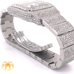 8ct Diamond Iced Out Cartier Santos Ladies’ Watch + Flower-shaped Diamond Earrings (24 mm, stainless steel)