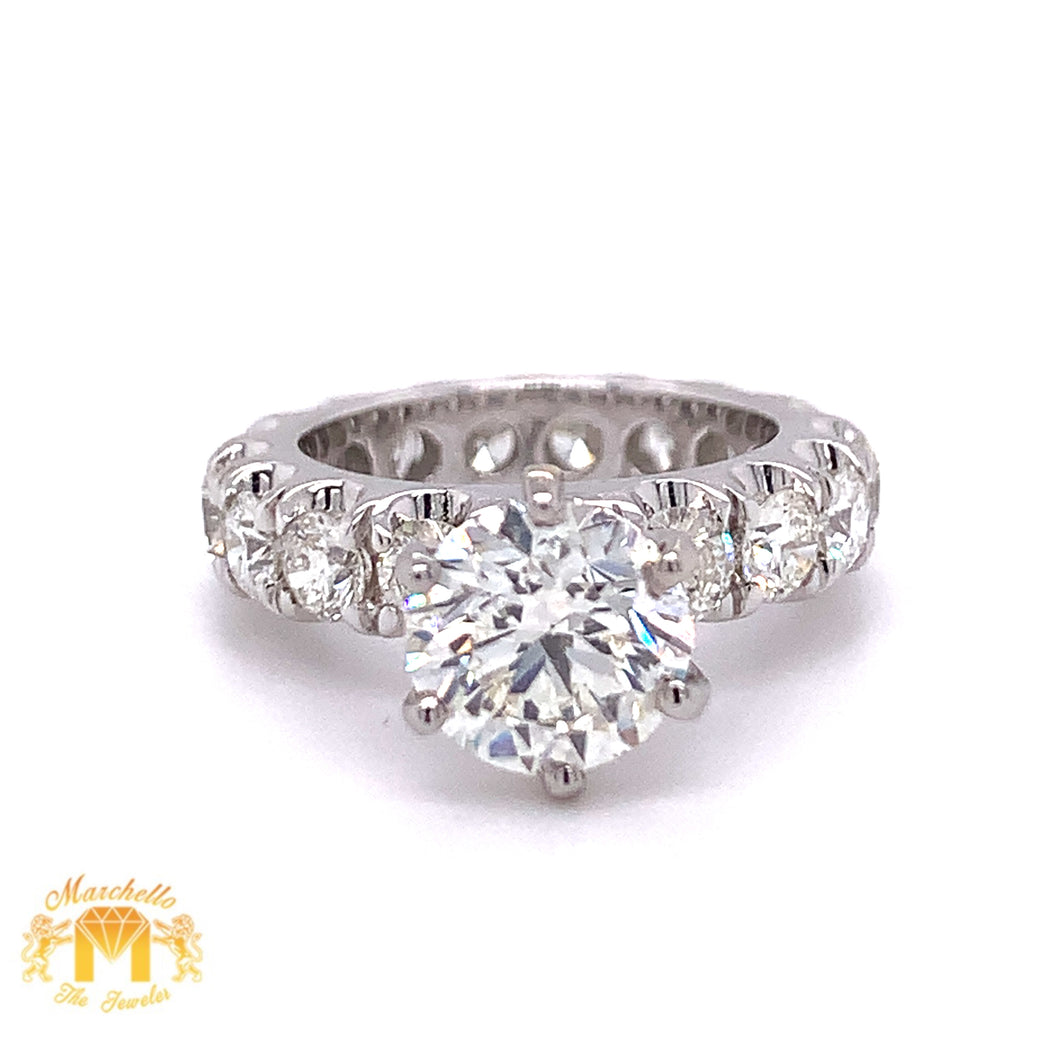 4.45ct Diamond 18k White Gold Eternity Engagement Ring (solitaire center 2ct)