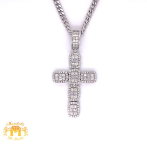 14k Gold Solid Cross Pendant with Baguette Diamond and Chain Set