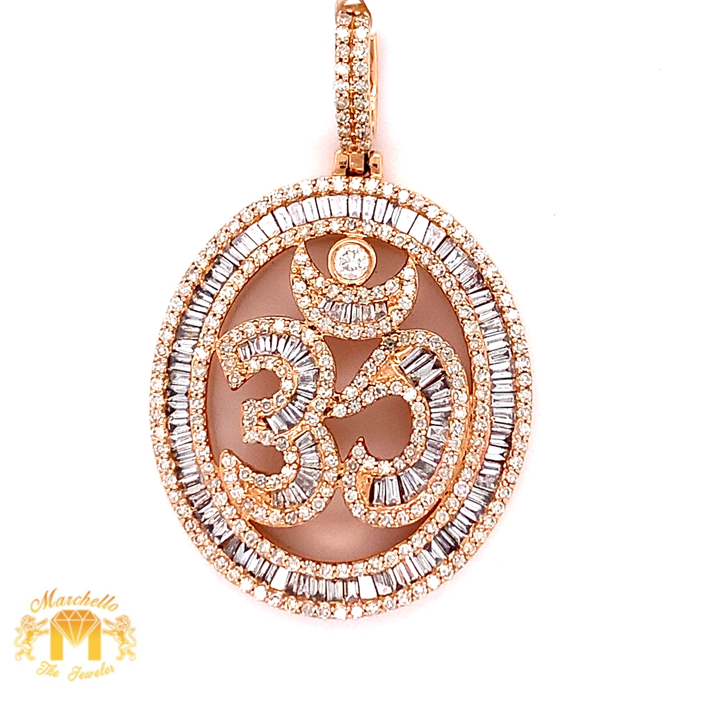 2.82ct Baguette & Round Diamond and 14k Gold Om Pendant & 14k Gold Cuban  Link Chain