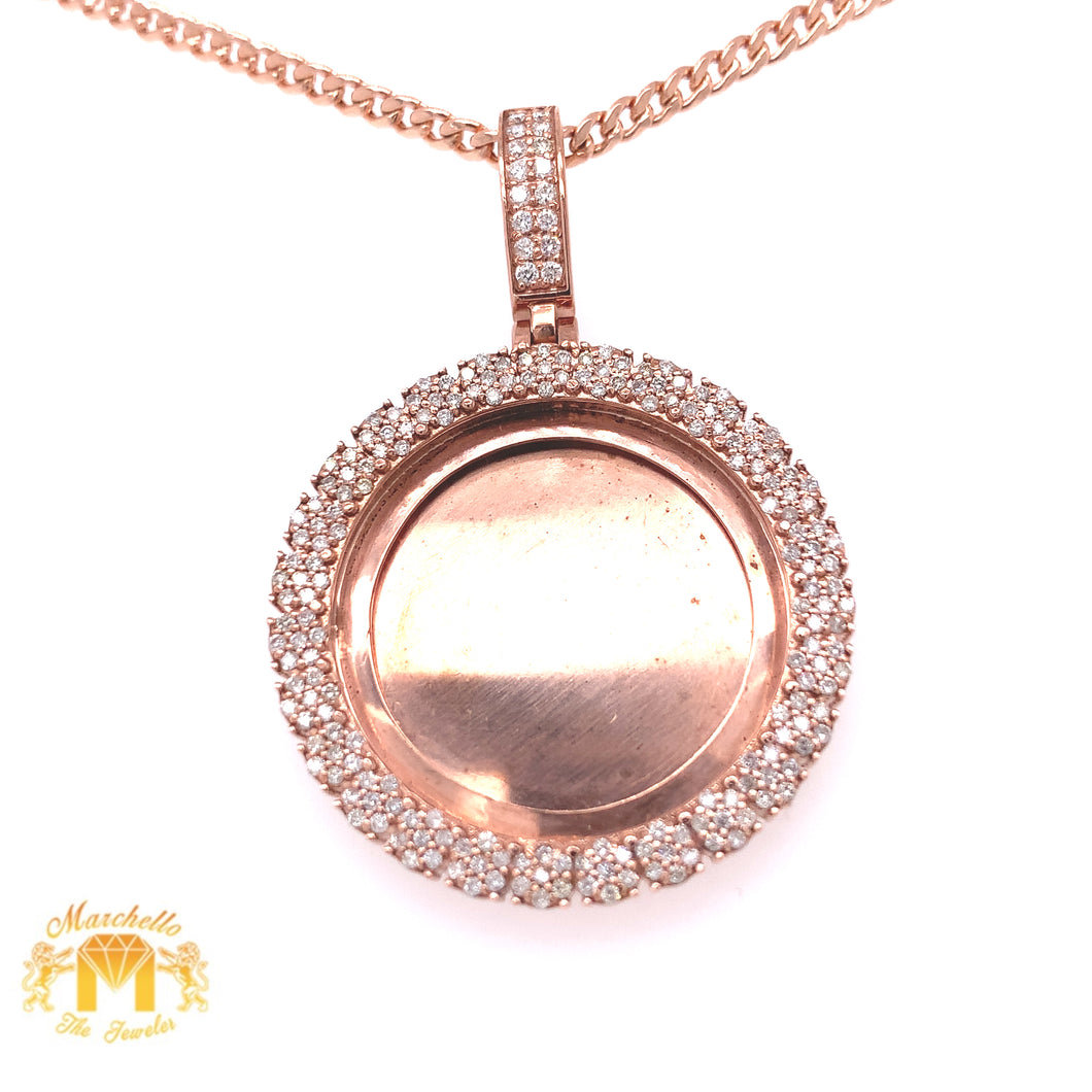 14k Gold Memory Picture Pendant with Round Diamond & Gold Cuban Link Chain (solid back)