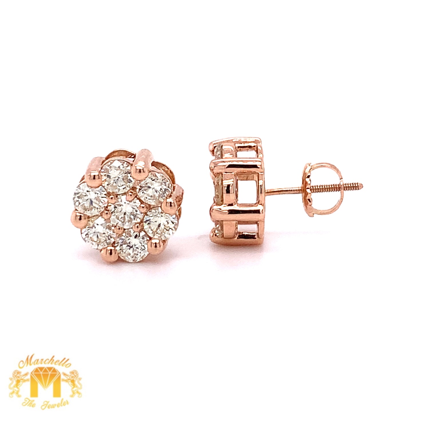 14k Gold Flower Style Earrings with Clean Round Diamond