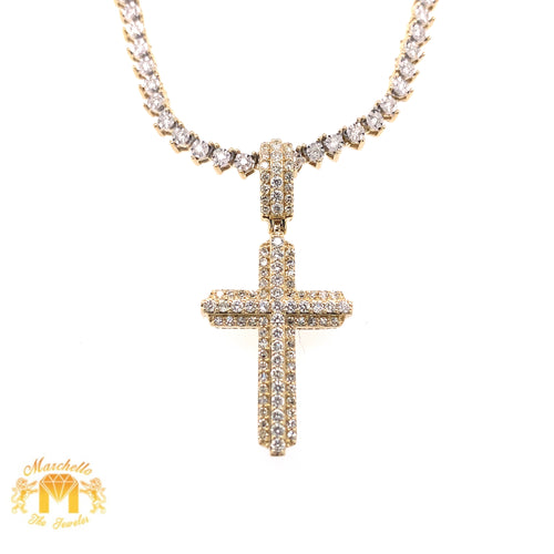 Gold and Diamond Tennis Chain and 14k Gold and Diamond Cross Pendant Set (1 pointers)