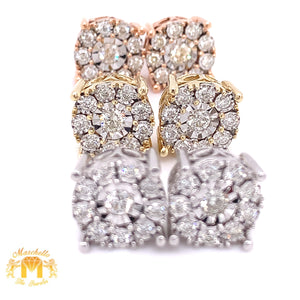 Round Diamonds and 14k Gold Large Round Earrings (illusion setting, 3D)