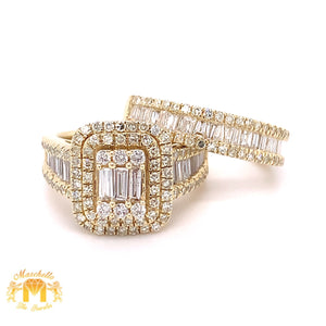 14k Gold 2-piece Bridal Set with Baguette & Round Diamond (rectangular shape)