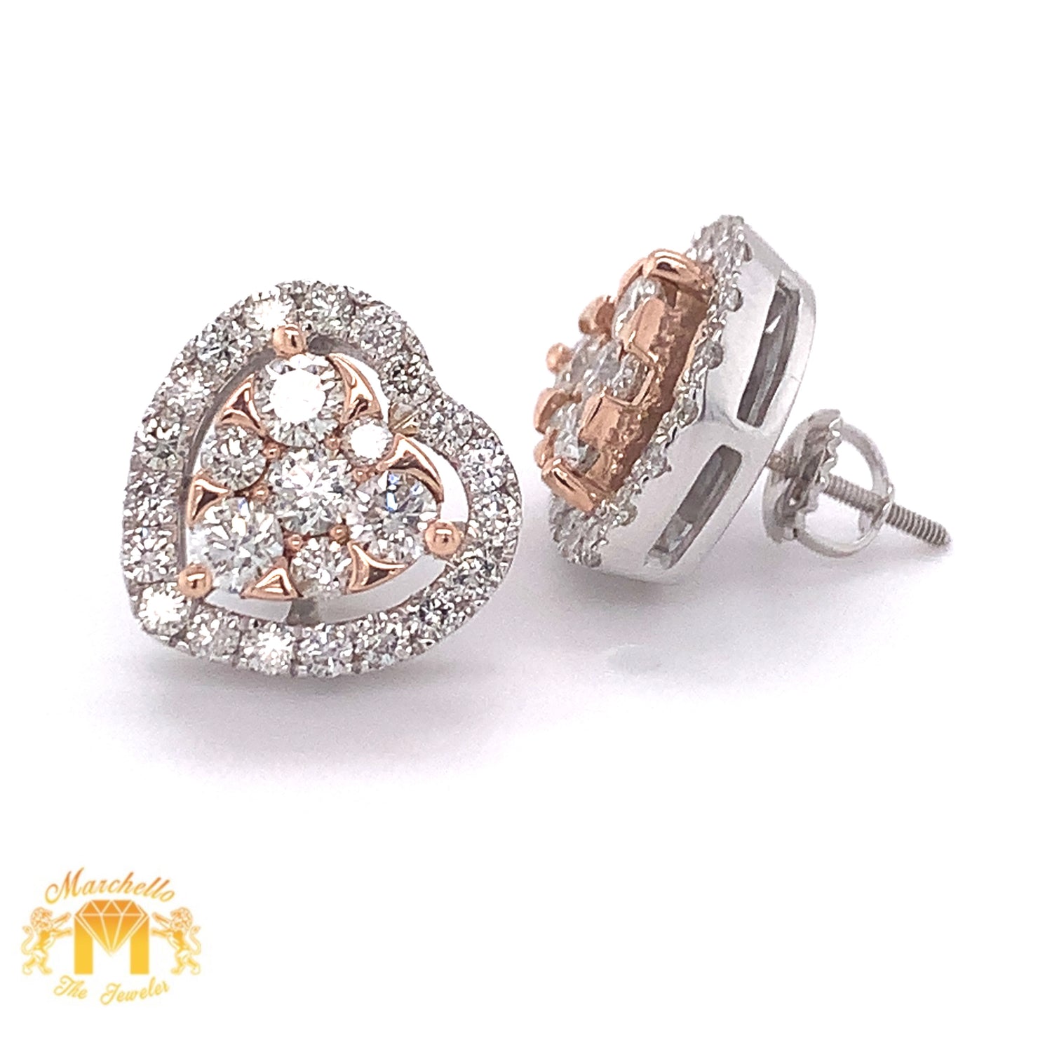 14k Gold Heart Earrings with Round Diamond (halo)