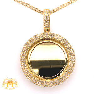 14k Gold Memory Picture Pendant with Round Diamond & Gold Cuban Link Chain (solid back)