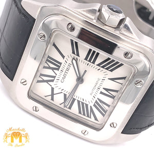 Cartier Santos 100 Watch (40 mm, stainless steel, leather band)