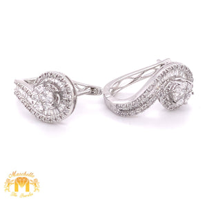 White Gold and Diamond Ladies' Earrings with natural Baguette & Round Diamond(French lock)