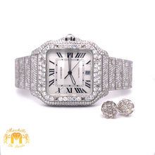Load image into Gallery viewer, Iced Out Cartier Santos Diamond Watch + Diamond Earrings (40 mm, stainless steel)