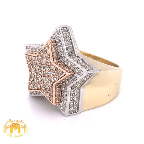 14k Gold Star Ring with Round Diamond (3D, solid back)