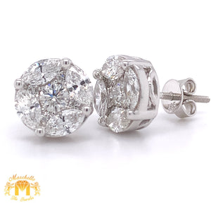 14k White Gold Round Earrings with Fancy Specially Cut Jumbo Marquis and Round Diamond
