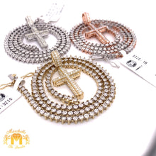 Load image into Gallery viewer, Gold and Diamond Tennis Chain and 14k Gold and Diamond Cross Pendant Set (1 pointers)