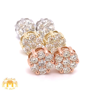 14k Gold Flower Style Earrings with Clean Round Diamond